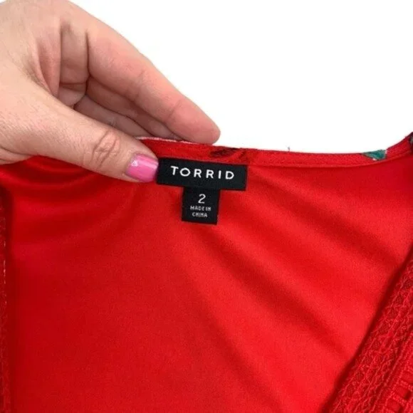 Torrid Red Gauzy Floral Skater Dress - Picture 4 of 9